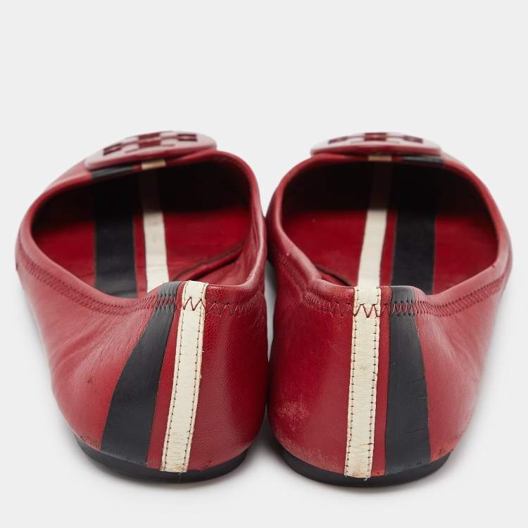 Pre Owned Tory Burch Red Leather Ballet Flats Size 37.5