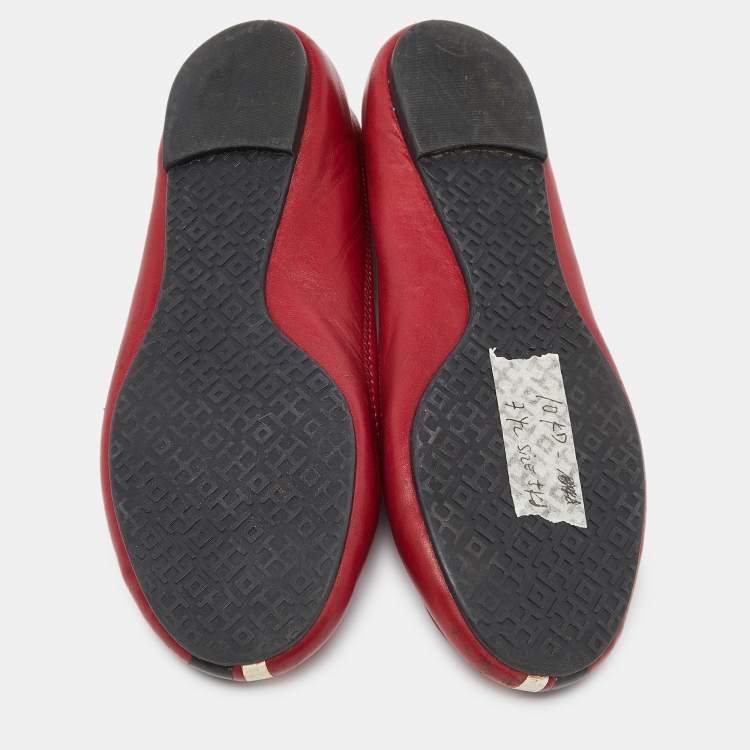 Pre Owned Tory Burch Red Leather Ballet Flats Size 37.5