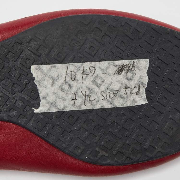 Pre Owned Tory Burch Red Leather Ballet Flats Size 37.5