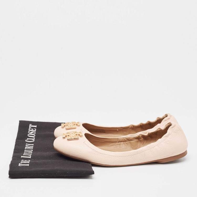 Pre Owned Tory Burch Pink Leather Melinda Scrunch Ballet Flats Size 38.5