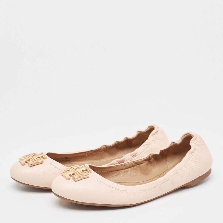 Pre Owned Tory Burch Pink Leather Melinda Scrunch Ballet Flats Size 38.5