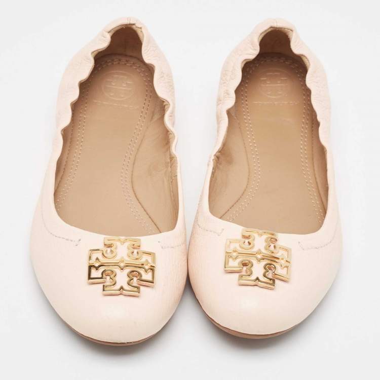 Pre Owned Tory Burch Pink Leather Melinda Scrunch Ballet Flats Size 38.5