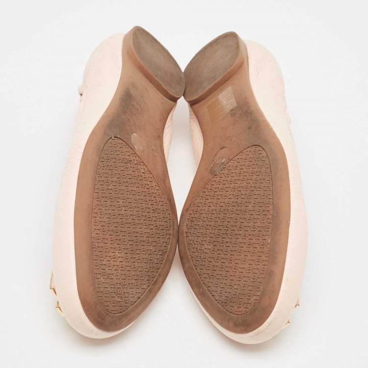 Pre Owned Tory Burch Pink Leather Melinda Scrunch Ballet Flats Size 38.5