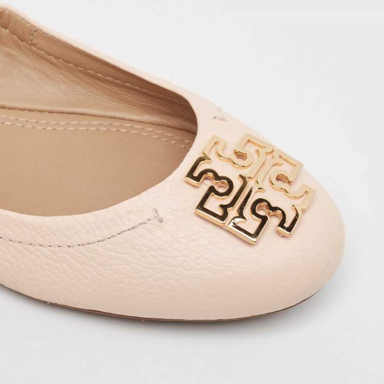 Pre Owned Tory Burch Pink Leather Melinda Scrunch Ballet Flats Size 38.5