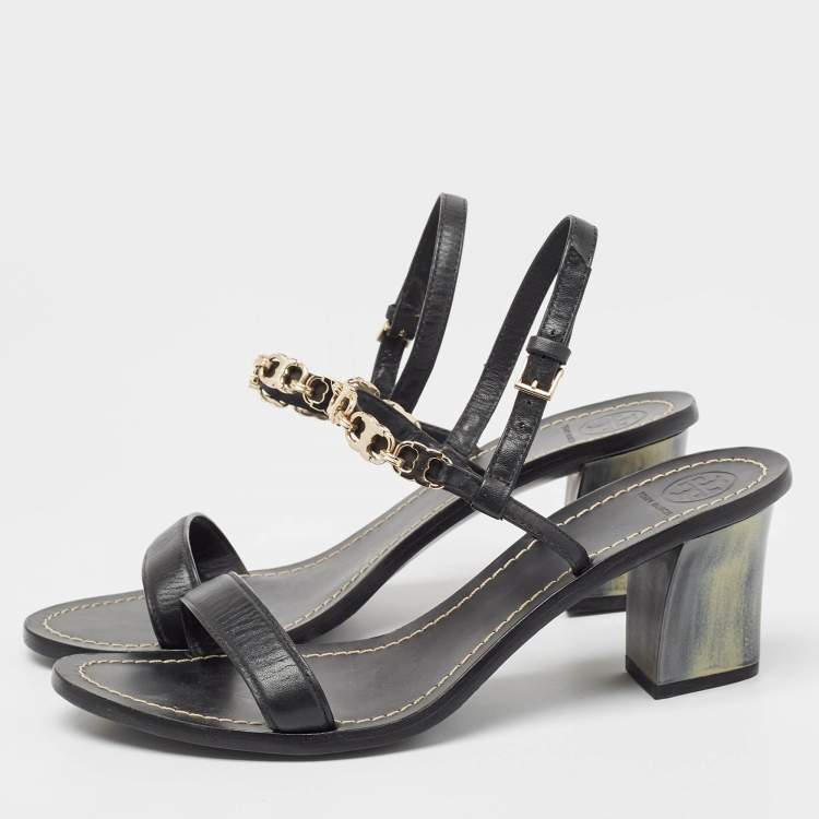 Pre Owned Tory Burch Black Leather Slingback Sandals Size 39.5