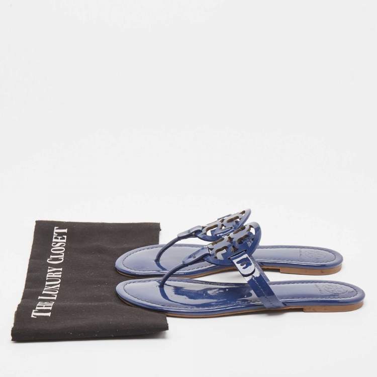 Pre Owned Tory Burch Blue Patent Leather Miller Thong Flats Size 39