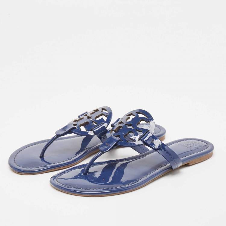 Pre Owned Tory Burch Blue Patent Leather Miller Thong Flats Size 39