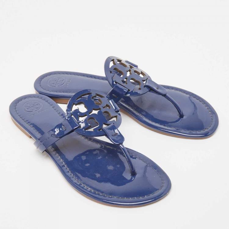 Pre Owned Tory Burch Blue Patent Leather Miller Thong Flats Size 39