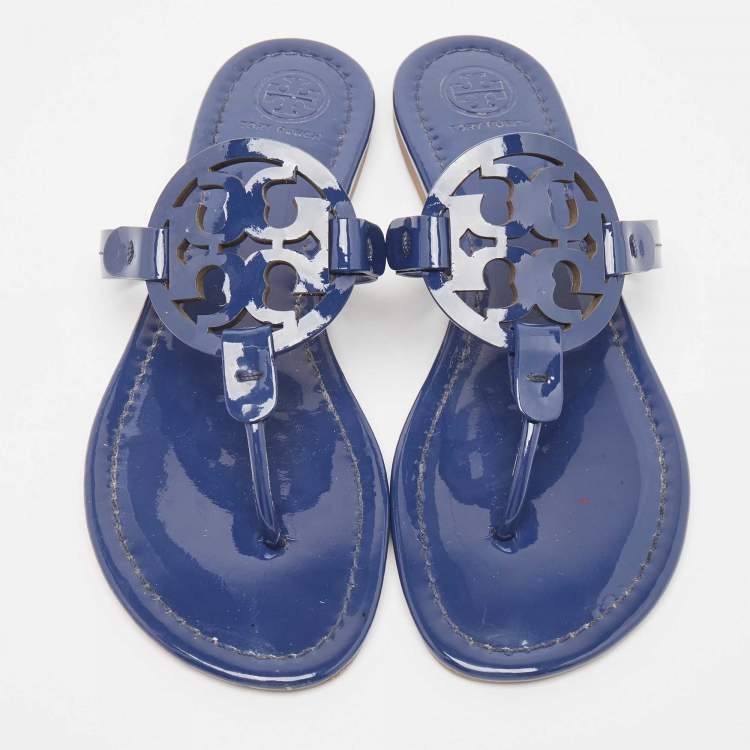 Pre Owned Tory Burch Blue Patent Leather Miller Thong Flats Size 39