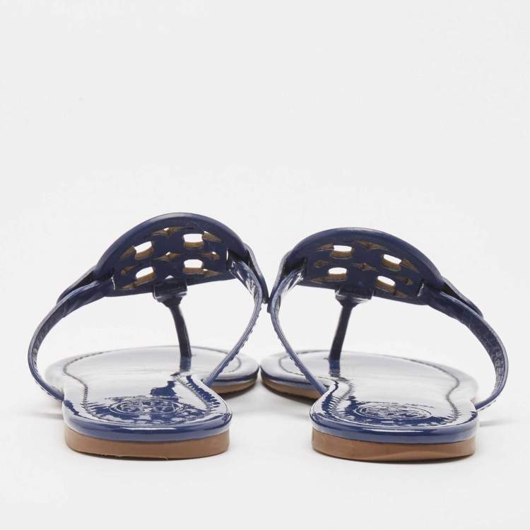 Pre Owned Tory Burch Blue Patent Leather Miller Thong Flats Size 39