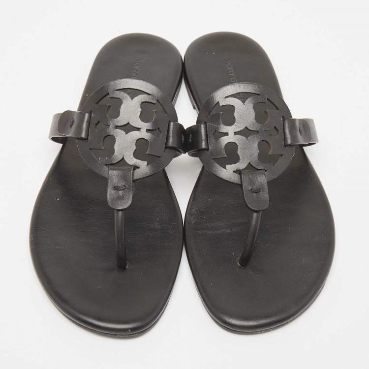 Pre Owned Tory Burch Black Leather Miller Thong Flats Size 38.5