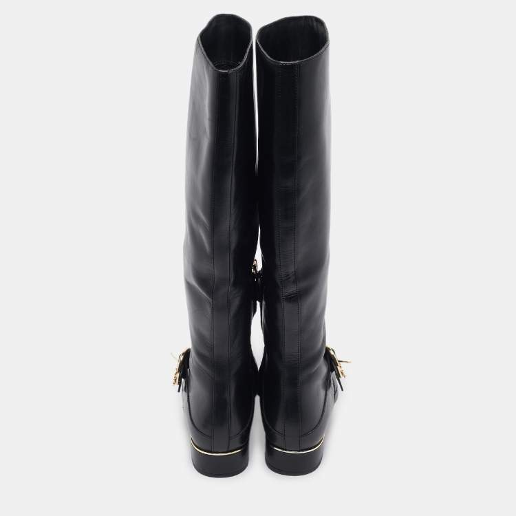 Pre Owned Tory Burch Black Leather knee Length Boots Size  39.5