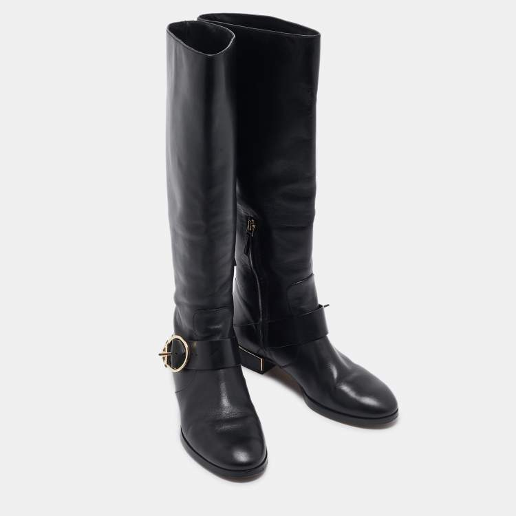 Pre Owned Tory Burch Black Leather knee Length Boots Size  39.5