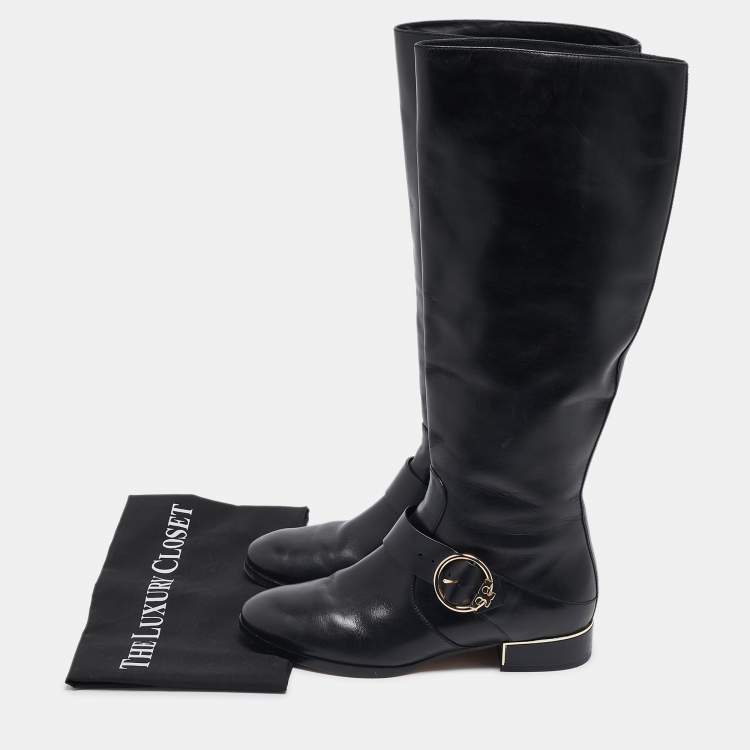 Pre Owned Tory Burch Black Leather knee Length Boots Size  39.5