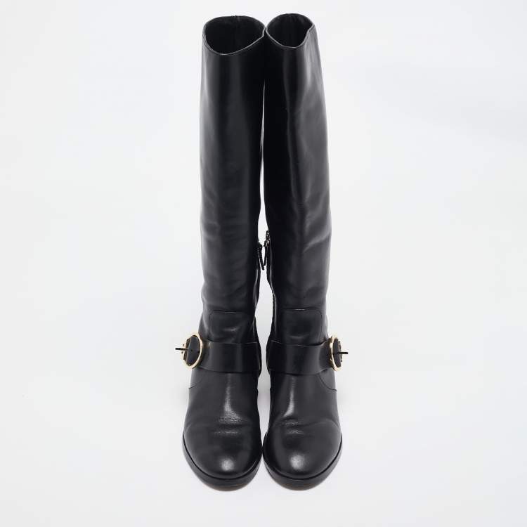 Pre Owned Tory Burch Black Leather knee Length Boots Size  39.5
