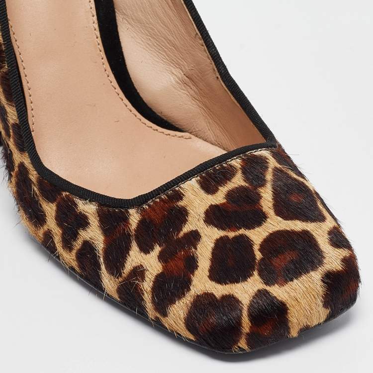 Pre Owned Tory Burch Beige/Brown Pony Hair Square Toe Block Heel Pumps Size 36