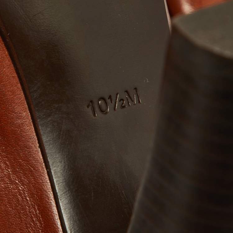Pre Owned Tory Burch Brown Leather Logo Detail Round Toe Pumps Size 40.5