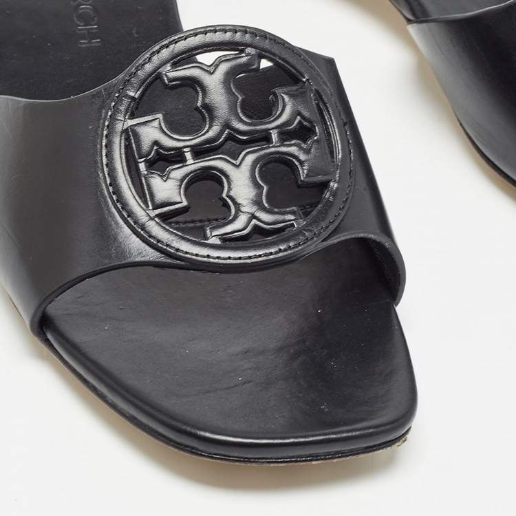 مملوكة مسبقًا Tory Burch Black Leather Bombe Miller Slide Sandals Size 37.5