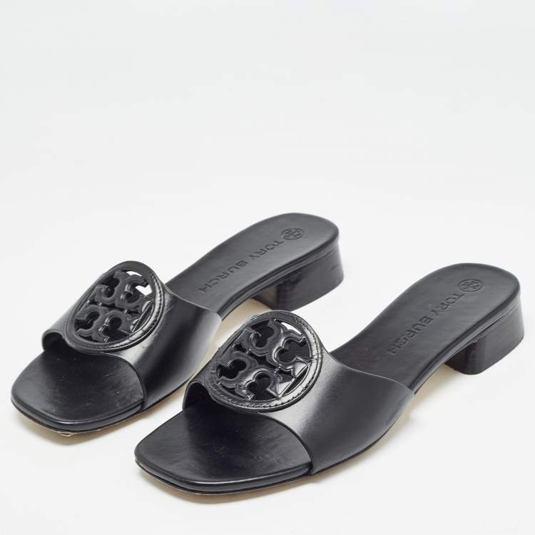 مملوكة مسبقًا Tory Burch Black Leather Bombe Miller Slide Sandals Size 37.5