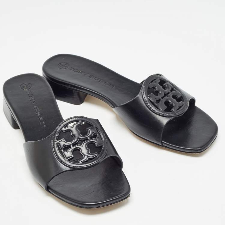 مملوكة مسبقًا Tory Burch Black Leather Bombe Miller Slide Sandals Size 37.5
