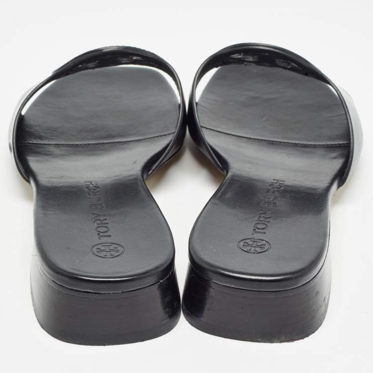مملوكة مسبقًا Tory Burch Black Leather Bombe Miller Slide Sandals Size 37.5