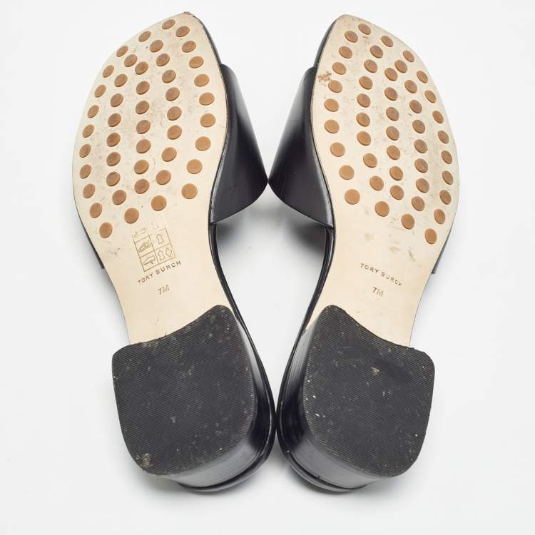 مملوكة مسبقًا Tory Burch Black Leather Bombe Miller Slide Sandals Size 37.5
