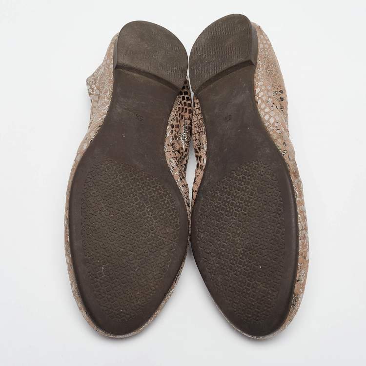 Pre Owned Tory Burch Metallic Brown Textured Suede Heidi Scrunch Ballet Flats Size 36