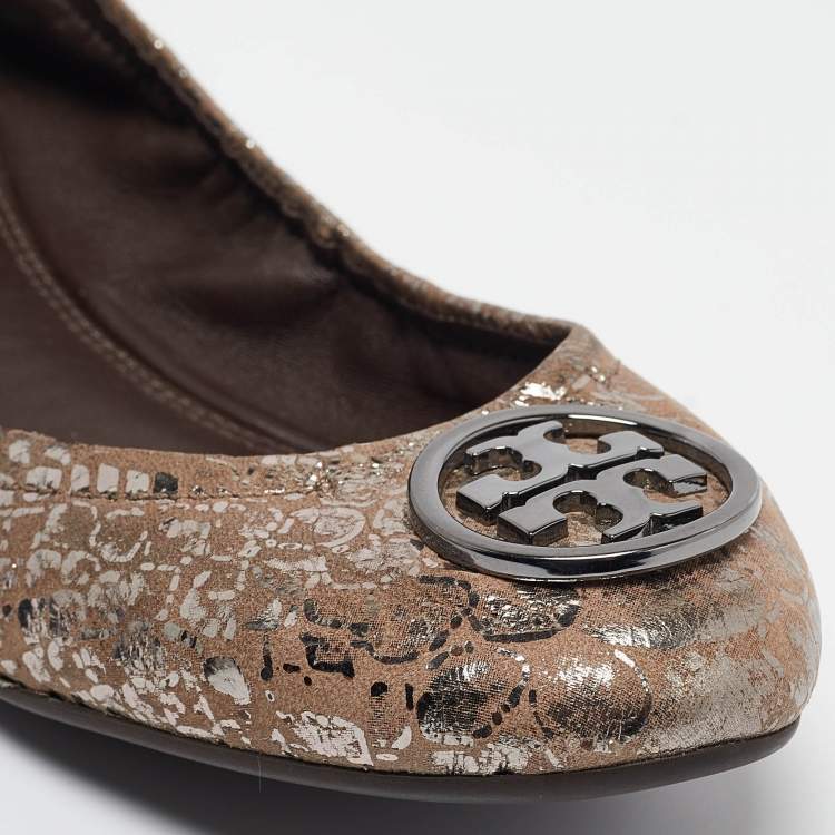 Pre Owned Tory Burch Metallic Brown Textured Suede Heidi Scrunch Ballet Flats Size 36