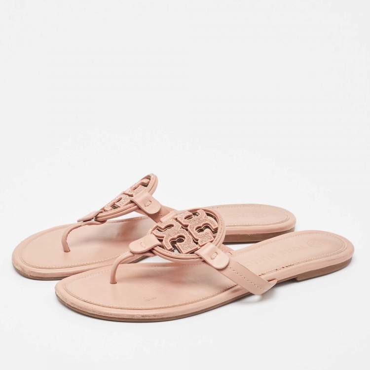 Pre Owned Tory Burch Pink Leather Crystal Embellished Miller Thong Flats Size 40.5 