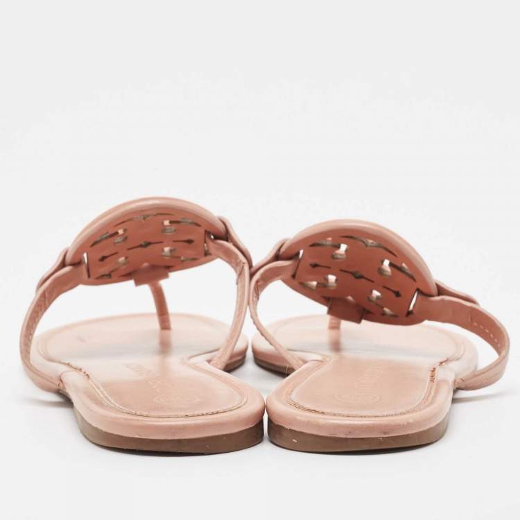 Pre Owned Tory Burch Pink Leather Crystal Embellished Miller Thong Flats Size 40.5 