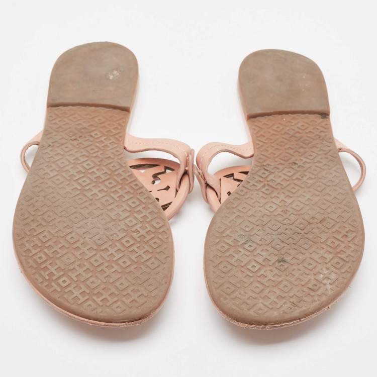 Pre Owned Tory Burch Pink Leather Crystal Embellished Miller Thong Flats Size 40.5 