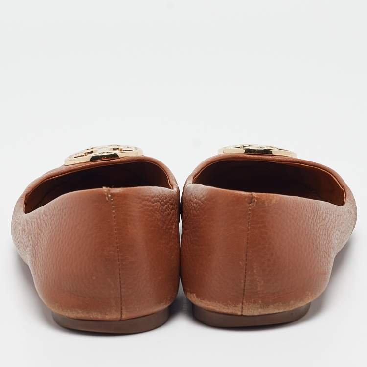 Pre Owned Tory Burch Brown Leather Chelsea Ballet Flats Size 39.5