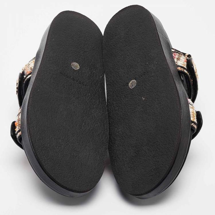 Pre Owned Tory Burch Multicolor Tweed and Leather Kira Sport Sandals Size 39.5