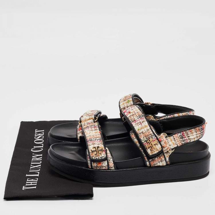 Pre Owned Tory Burch Multicolor Tweed and Leather Kira Sport Sandals Size 39.5