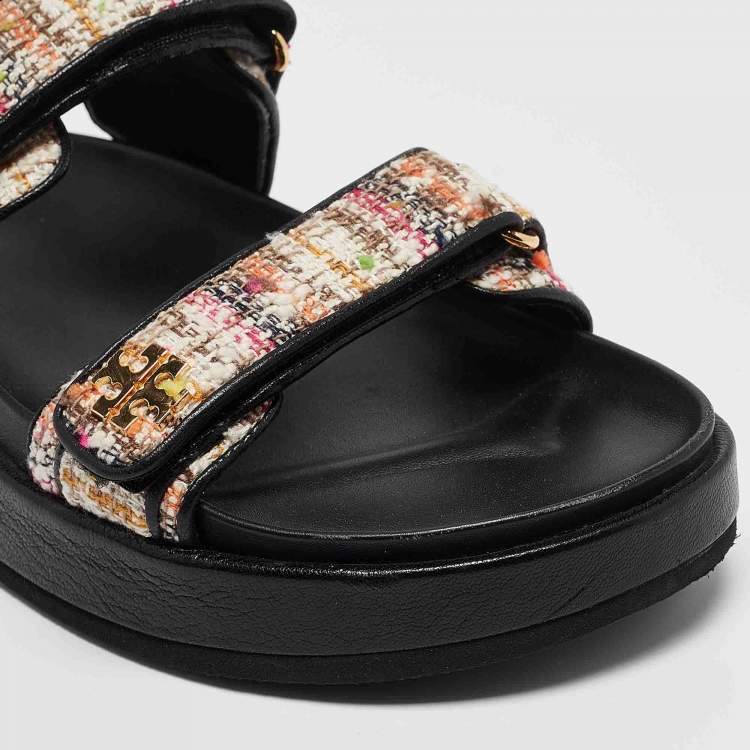 Pre Owned Tory Burch Multicolor Tweed and Leather Kira Sport Sandals Size 39.5