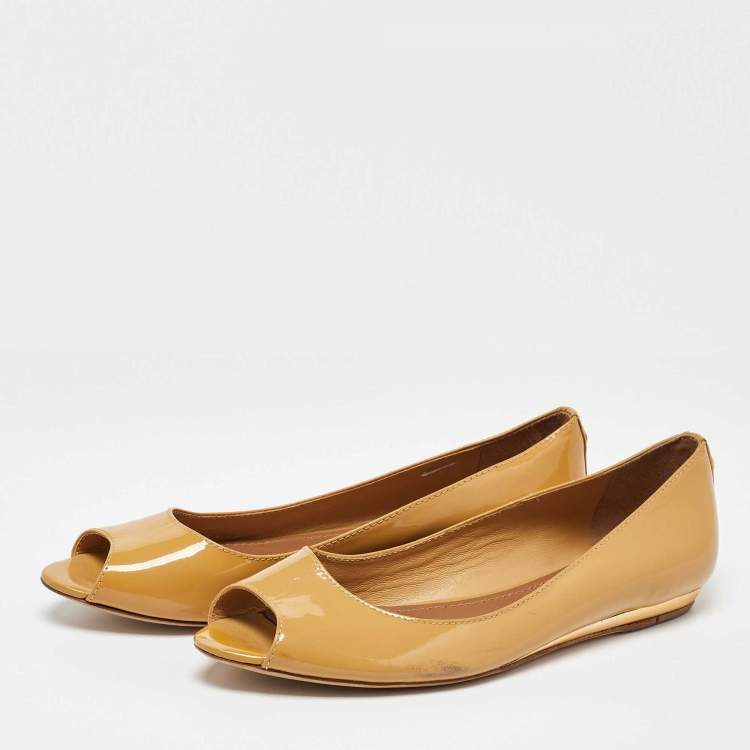 Pre Owned Tory Burch Yellow Patent Leather Ballet Flats Size 36