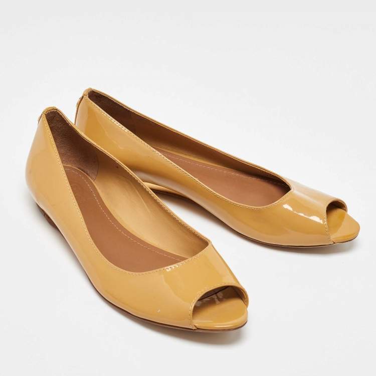 Pre Owned Tory Burch Yellow Patent Leather Ballet Flats Size 36