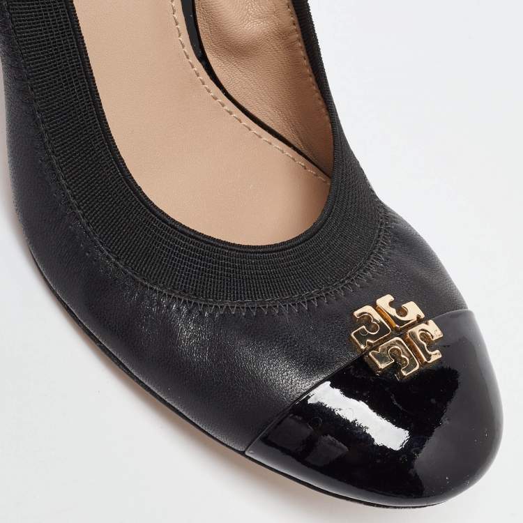 Pre Owned Tory Burch Black Leather Jolie Block Heel Pumps Size 38.5