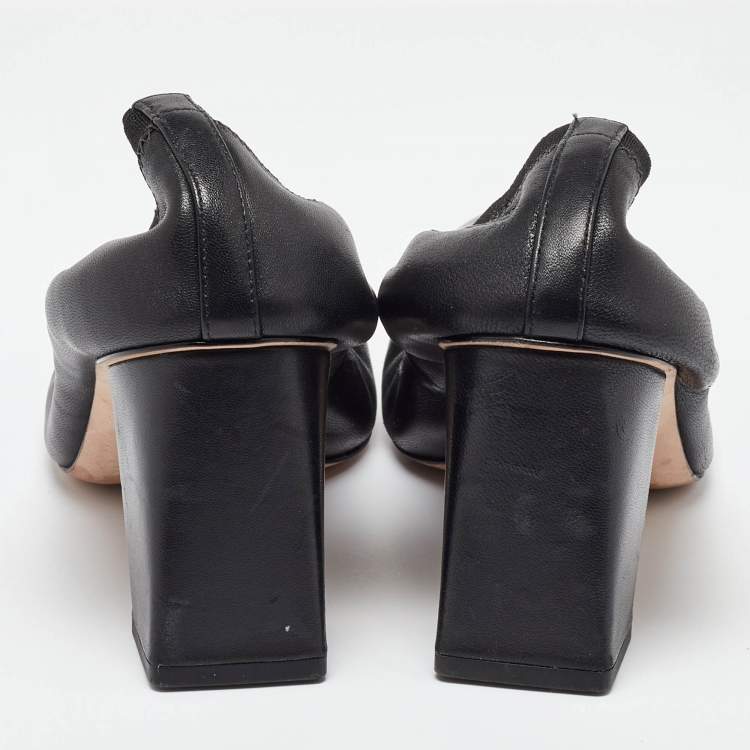 Pre Owned Tory Burch Black Leather Jolie Block Heel Pumps Size 38.5