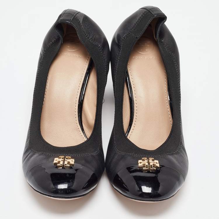 Pre Owned Tory Burch Black Leather Jolie Block Heel Pumps Size 38.5