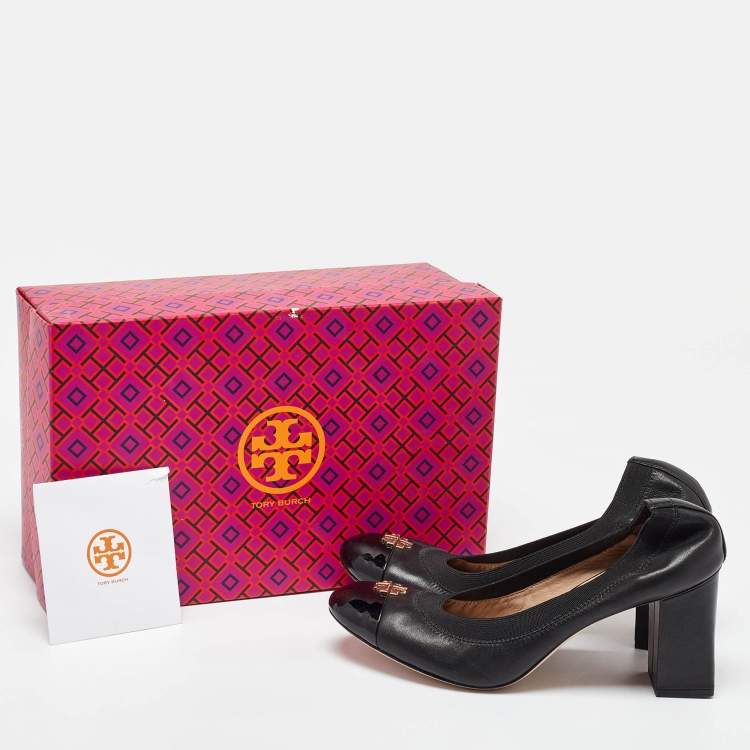 Pre Owned Tory Burch Black Leather Jolie Block Heel Pumps Size 38.5