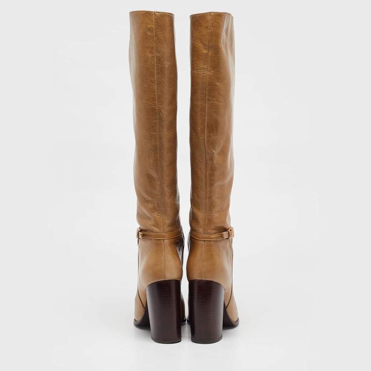 Pre Owned Tory Burch Brown Leather Knee Length Boots Size 38