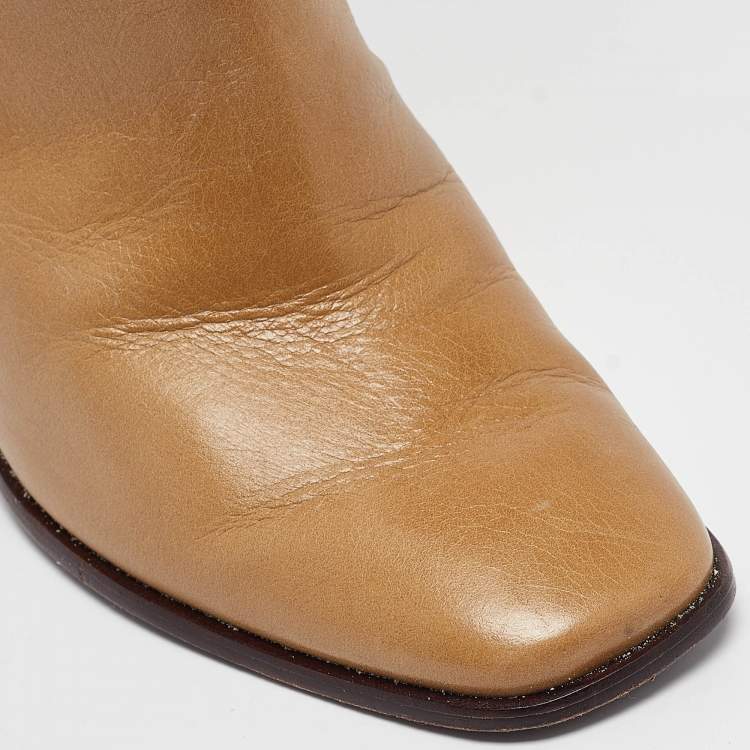 Pre Owned Tory Burch Brown Leather Knee Length Boots Size 38