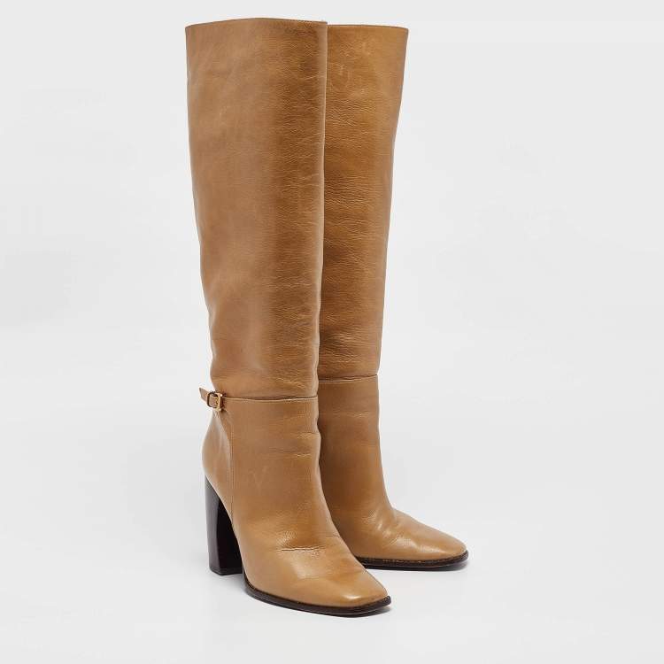 Pre Owned Tory Burch Brown Leather Knee Length Boots Size 38