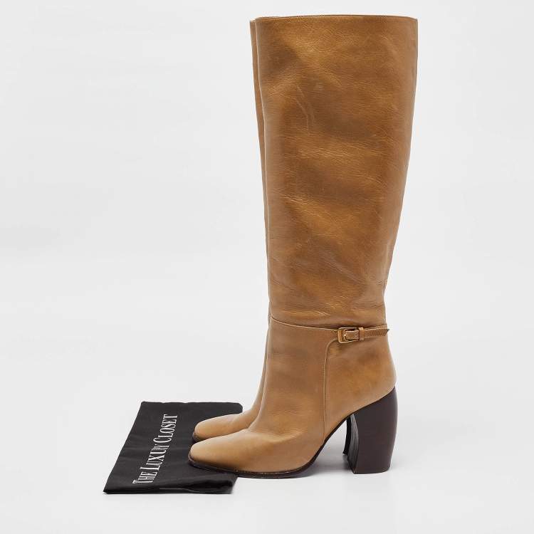 Pre Owned Tory Burch Brown Leather Knee Length Boots Size 38