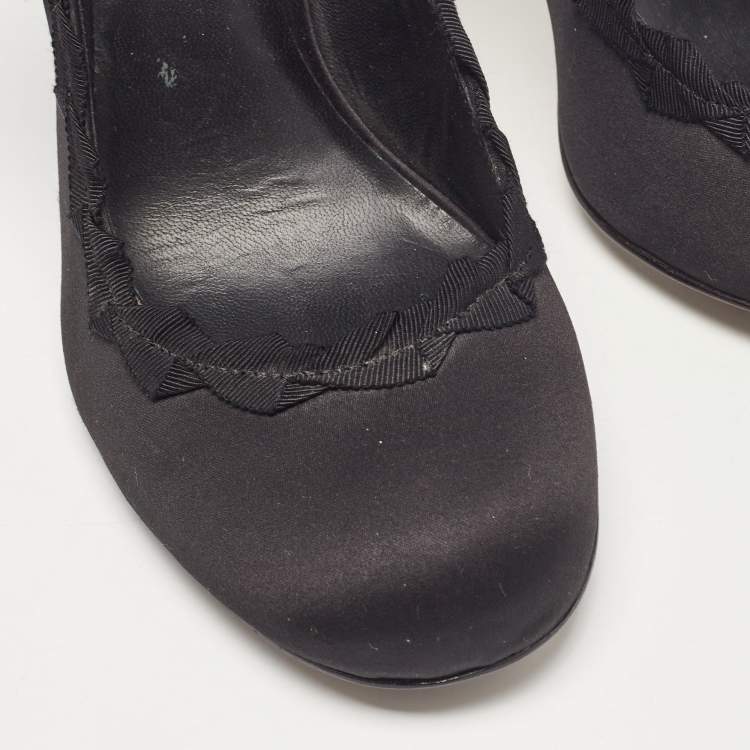 Pre Owned Tory Burch Black Satin Embellished Bow Pumps Size 41