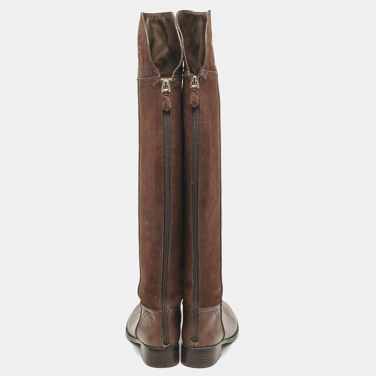 Pre Owned Tory Burch Brown Leather Over The Knee Boots Size 35.5