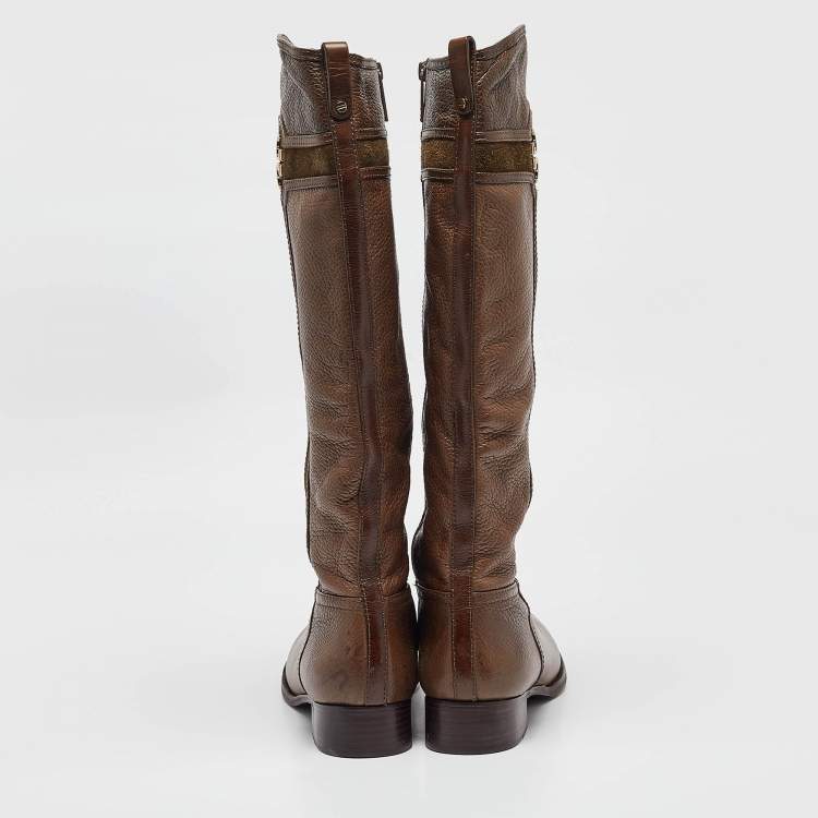 Pre Owned Tory Burch Brown Leather Knee Length Boots Size 41.5