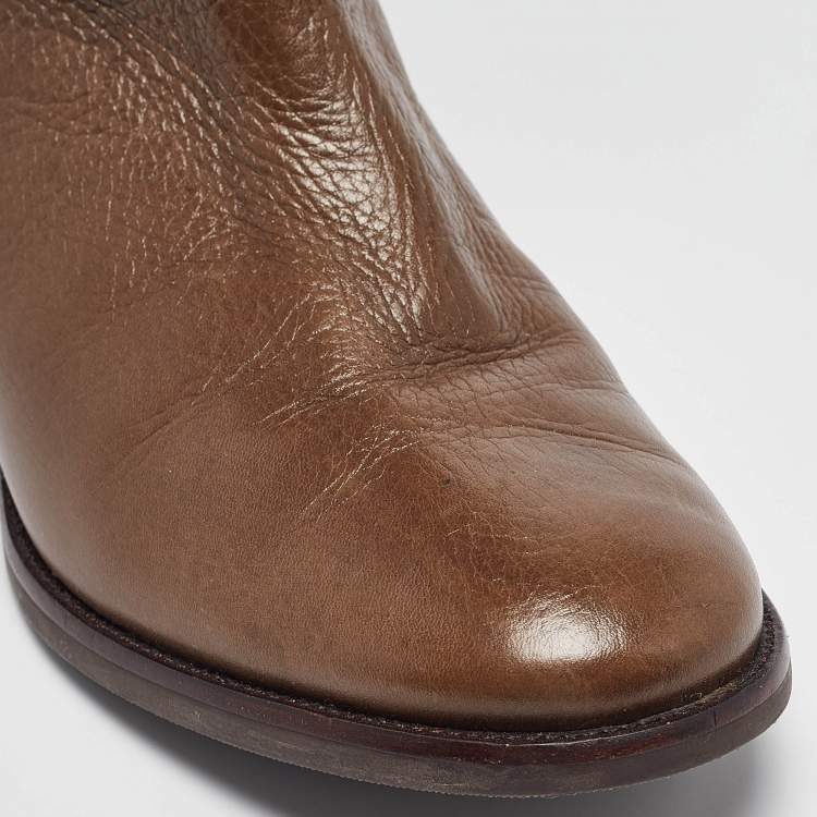 Pre Owned Tory Burch Brown Leather Knee Length Boots Size 41.5