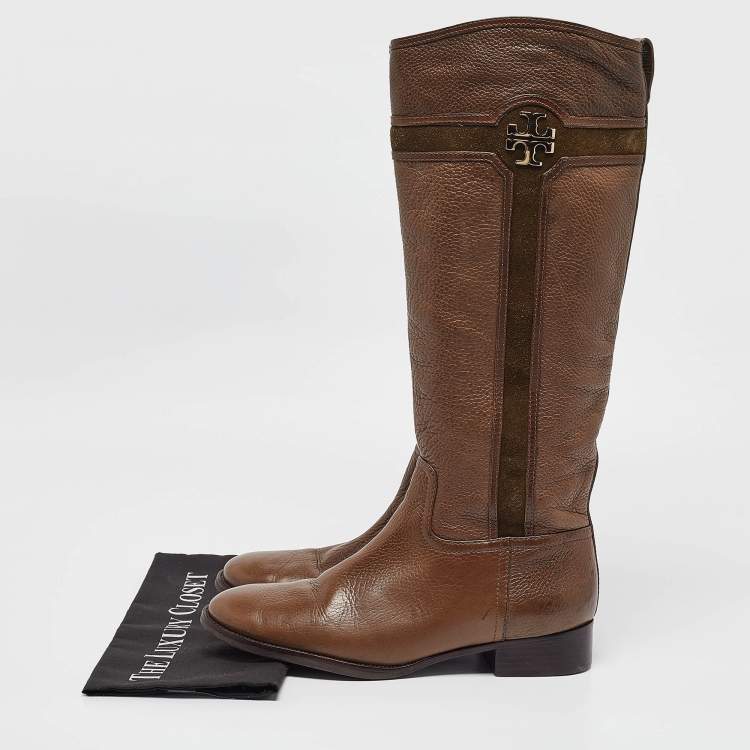 Pre Owned Tory Burch Brown Leather Knee Length Boots Size 41.5